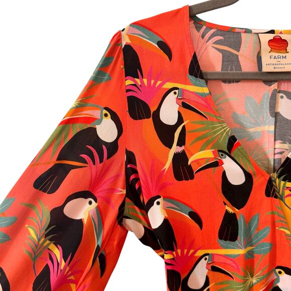Farm Rio x Anthropologie Toucan Tropical Rainforest Wrap Blouse Size XS - Picture 6 of 15